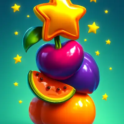 Gestapelde fruitsymbolen met gouden ster in Lucky Fruit Wins 100 van 1spin4win.